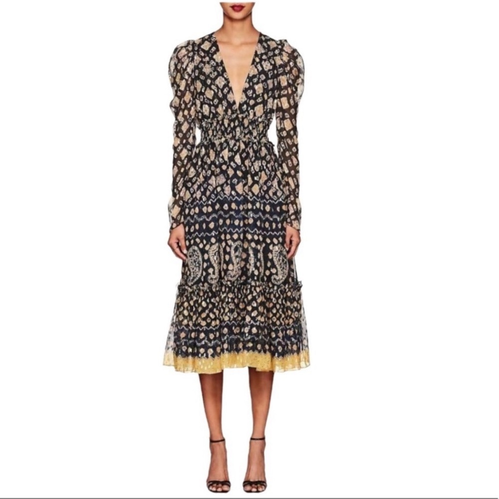 Ulla Johnson Karolina Silk Coupe Midi Dress Sz 8